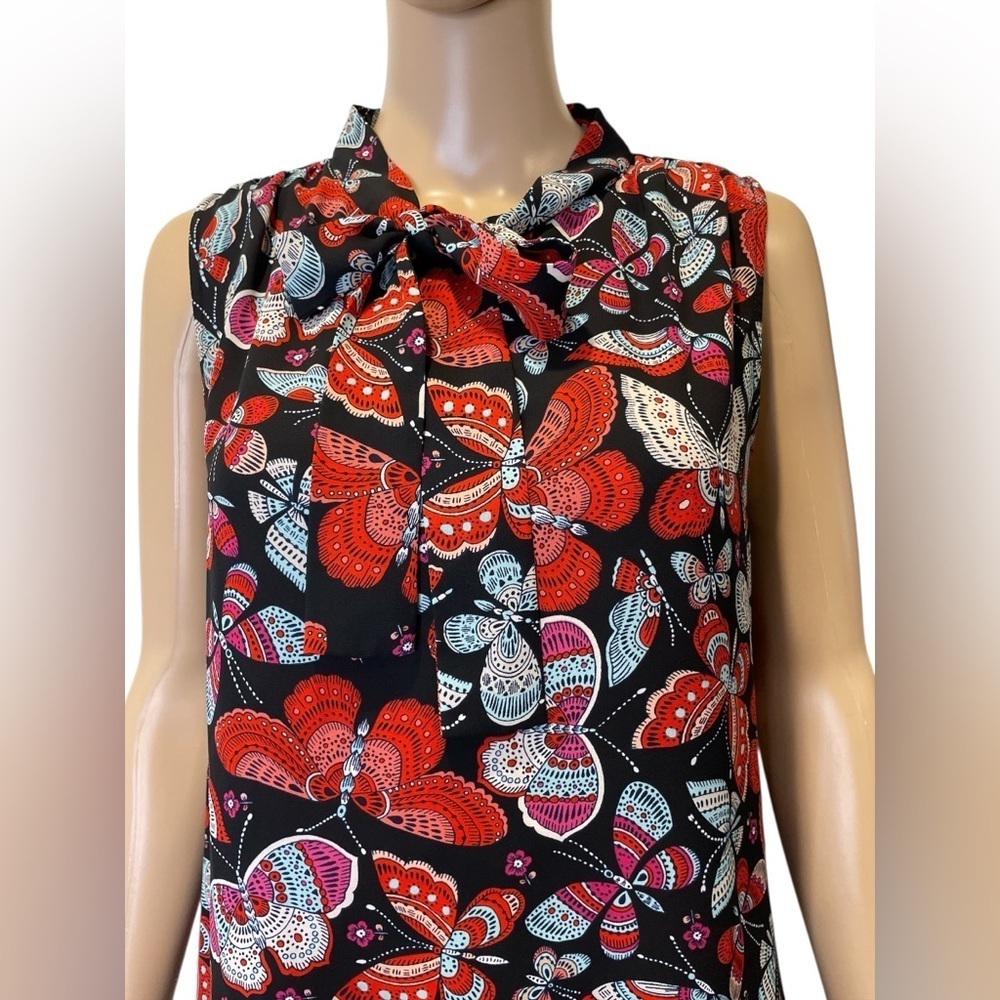 Tommy Hilfiger Butterfly Neck Tie Tank Sleeveless Top - Black and Red - Picture 2 of 4